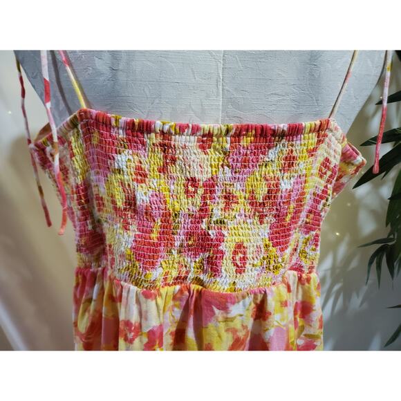 Old Navy Fit & Flare Linen Blend Smocked Tie-Shoulder Mini Cami Dress Size XL - Picture 7 of 15